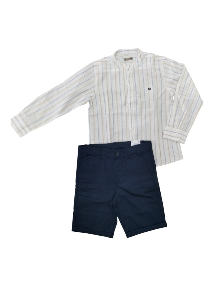 Completo due pezzi Mayoral camicia a righe e bermuda blu