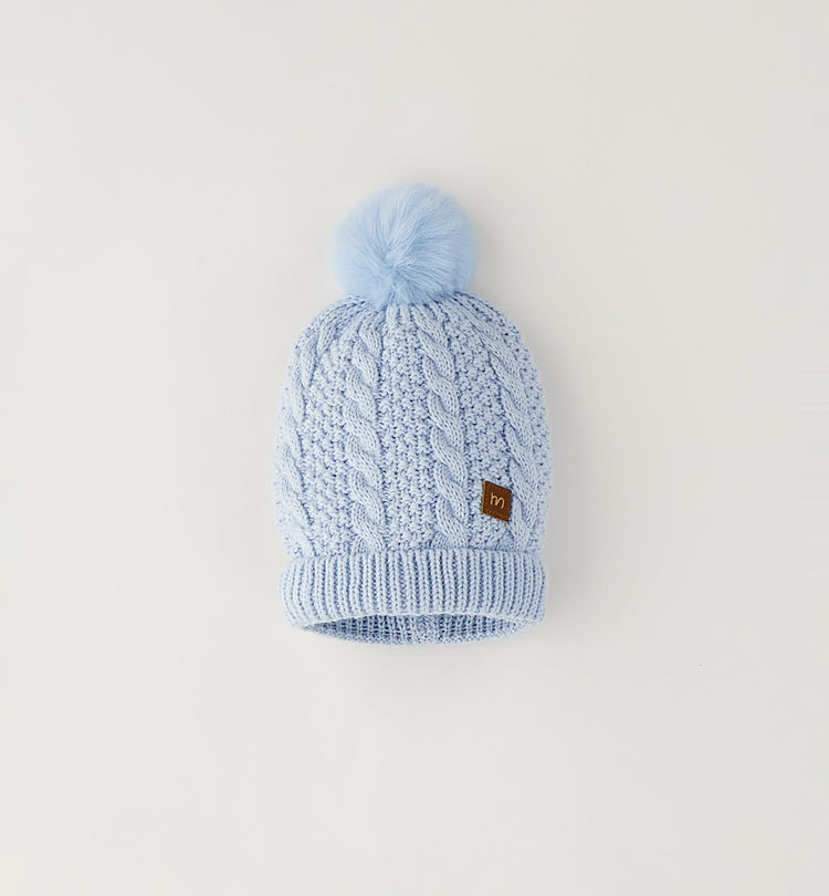 CAPPELLINO IN MAGLIA FANTASIA ORSETTO AZZURRO