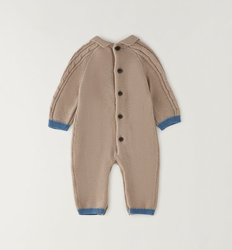 TUTINA TRECCIA IN TRICOT TORTORA CON RIPORTI PETROLIO