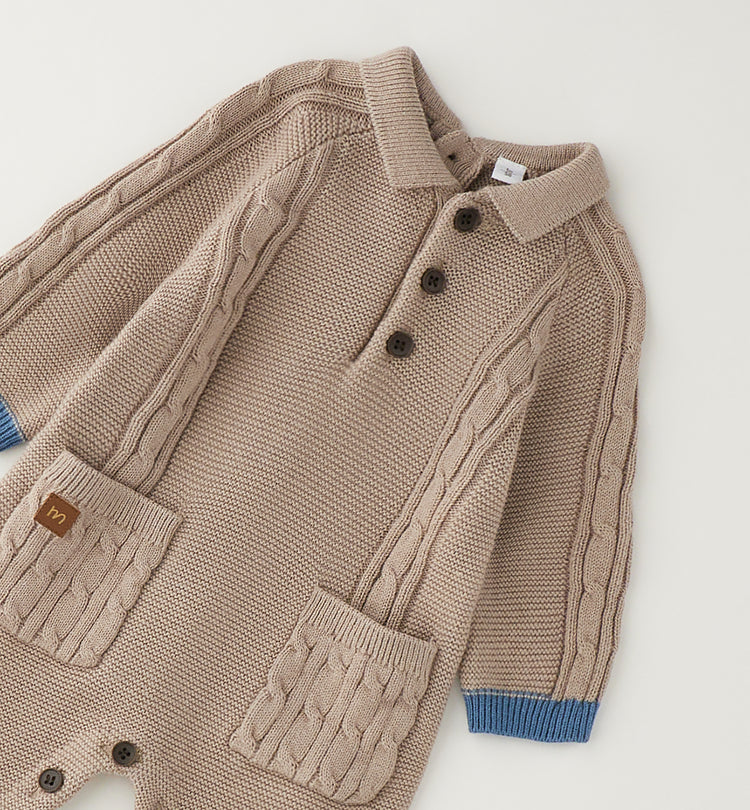 TUTINA TRECCIA IN TRICOT TORTORA CON RIPORTI PETROLIO