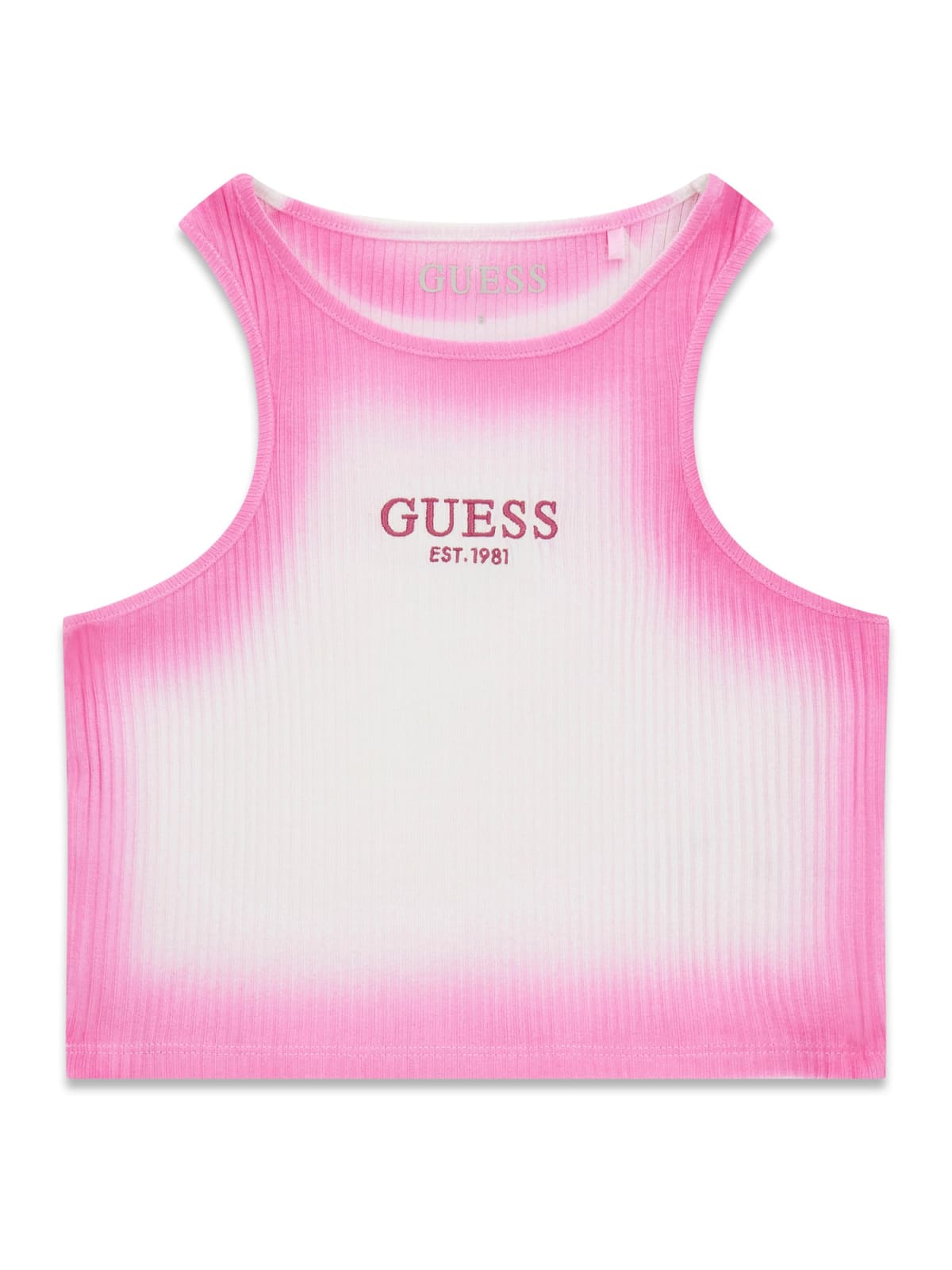 Top crop Guess a costine sfumato - Bianco/Fuxia