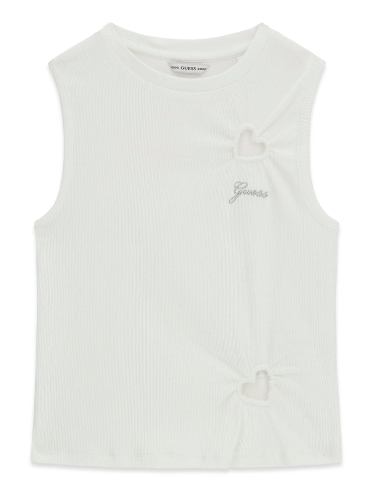 T-Shirt cuore Guess a costine - Bianco