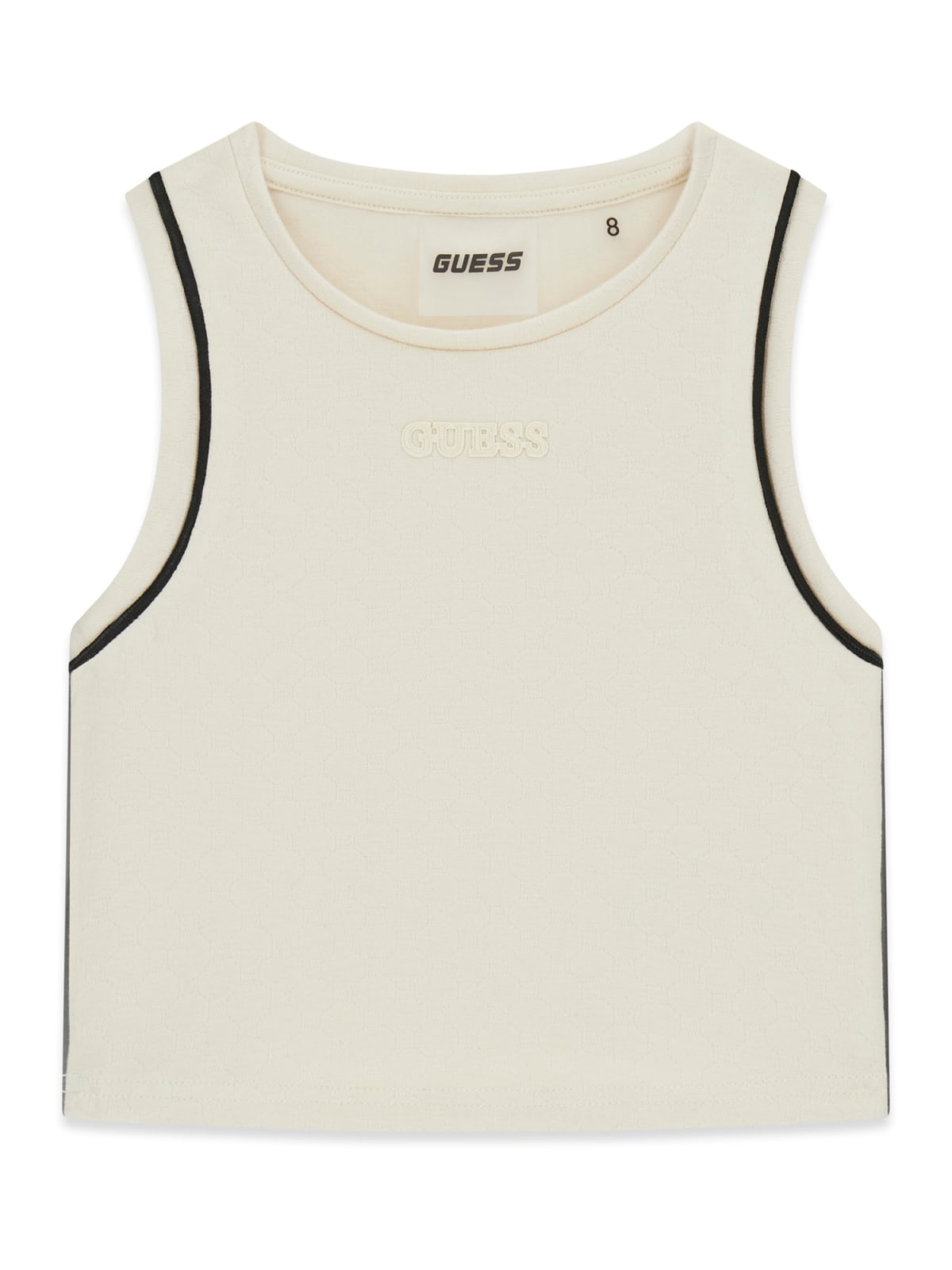 Top crop in felpa Guess con riga nera laterale - Crema