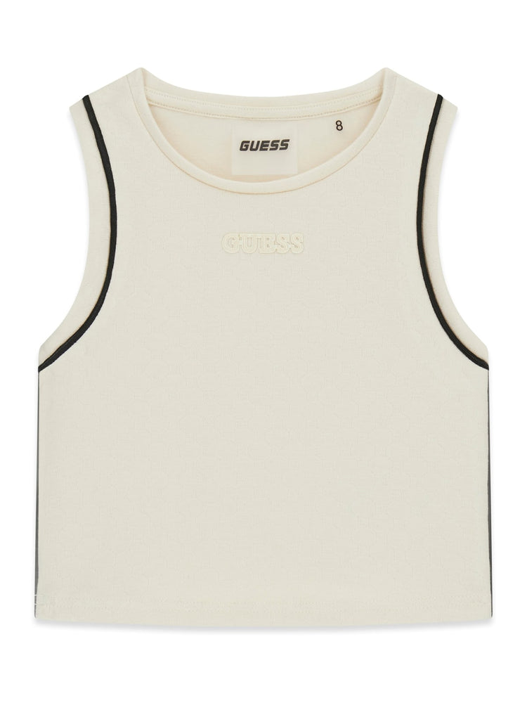 Top crop in felpa Guess con riga nera laterale - Crema