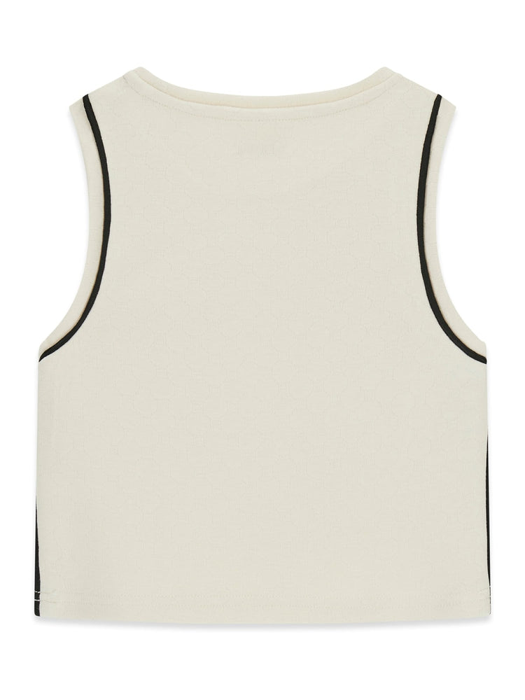 Top crop in felpa Guess con riga nera laterale - Crema