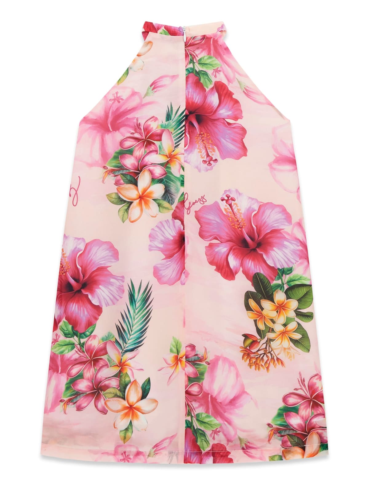 Abito Guess chiffon scollo americano fantasia fiori - Fuxia/Rosa