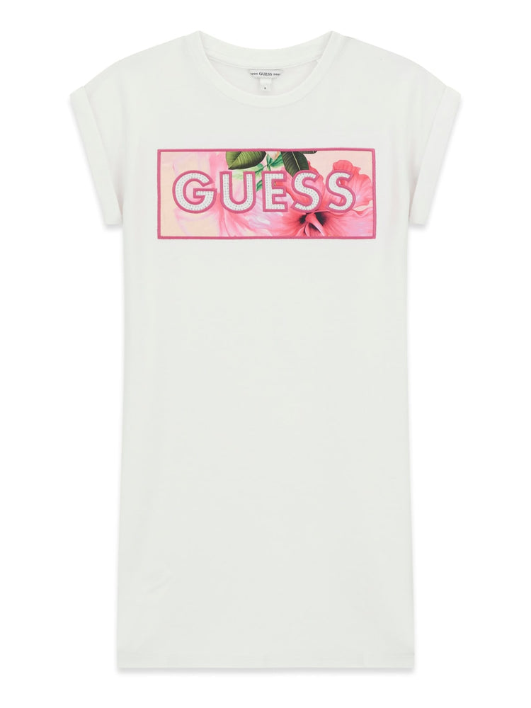 Abito in felpa Guess logo con strass - Bianco