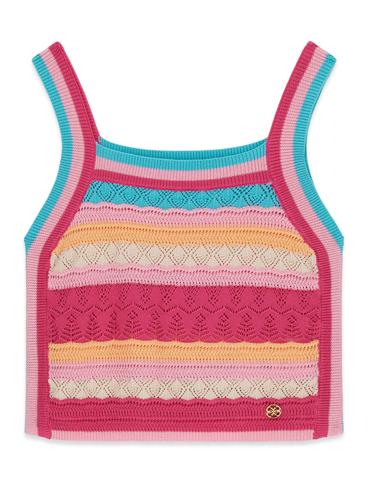 Top Guess uncinetto a fasce - Beige/Rosa Fuxia