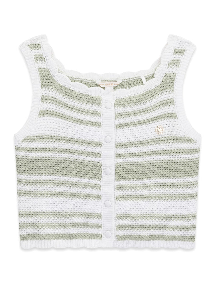 Top Guess uncinetto a fasce - Bianco/Verde Salvia