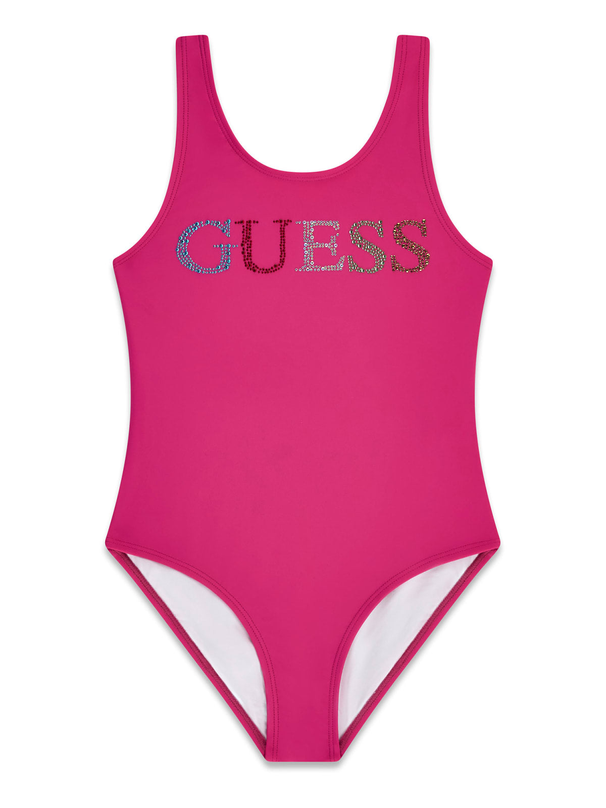 Costume intero Guess tinta unita logo strass - Fuxia