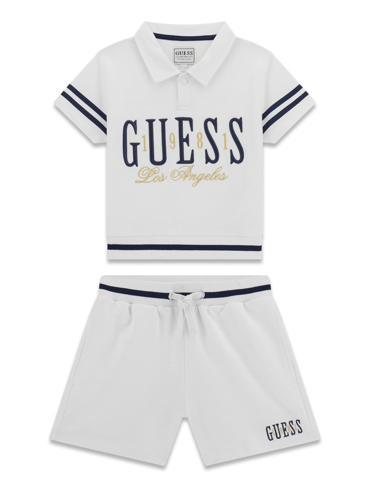 Completo college Guess polo e short - Bianco/Blu