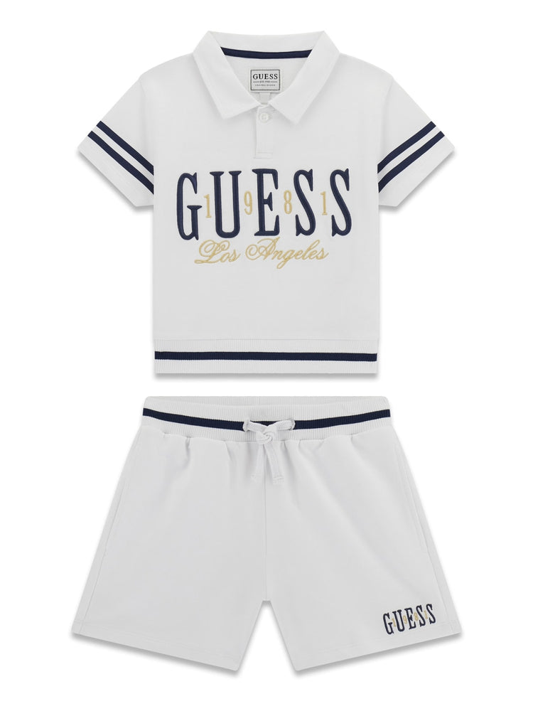 Completo college Guess polo e short - Bianco/Blu