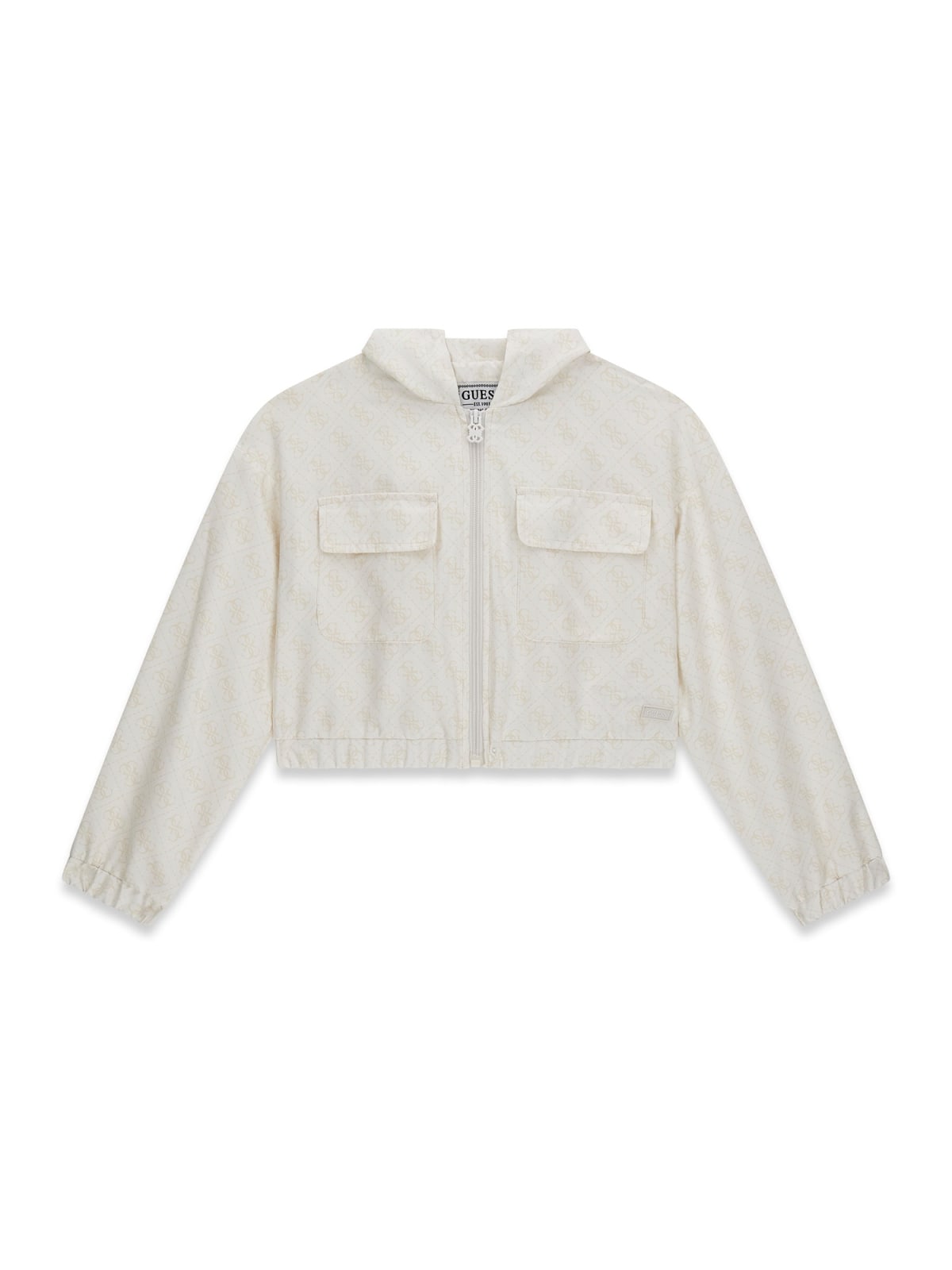 Giubbino Guess crop fondo panna logato