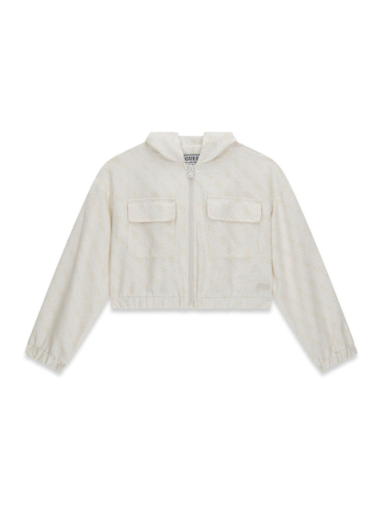 Giubbino Guess crop fondo panna logato