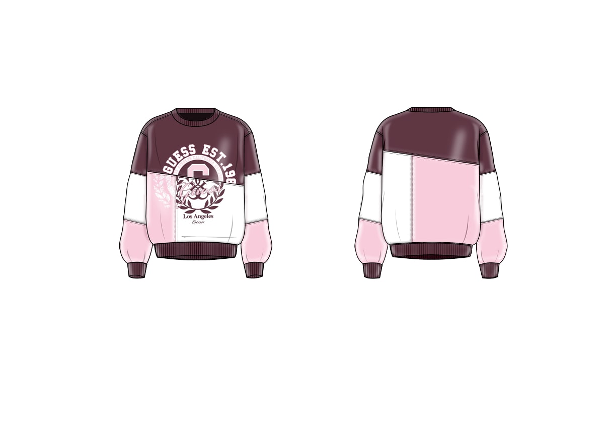 FELPA GUESS ROSA E BORDOUX LOGO RICAMATO