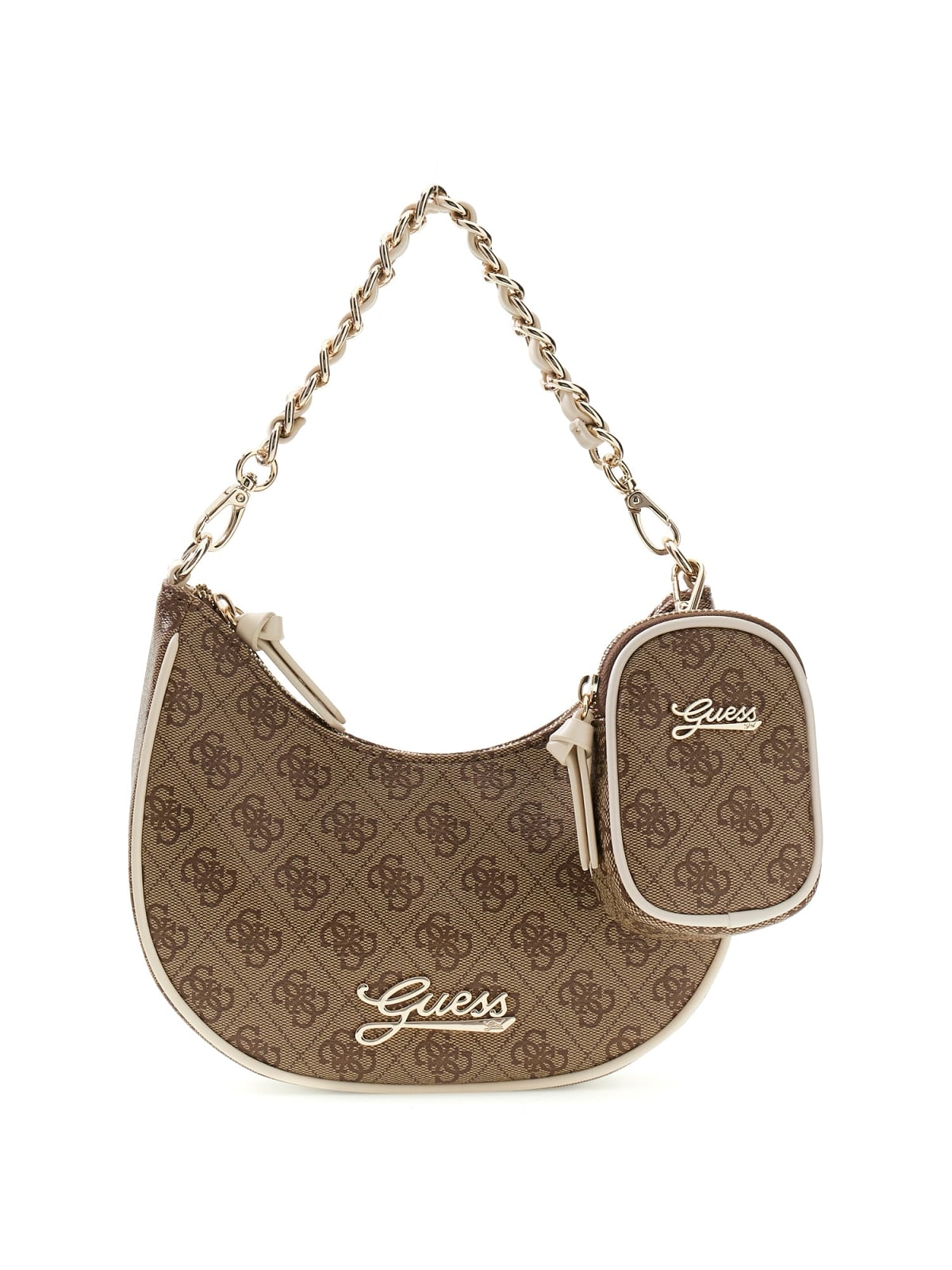 BORSETTA MEZZA LUNA GUESS MARRONE  FANTASIA LOGATA