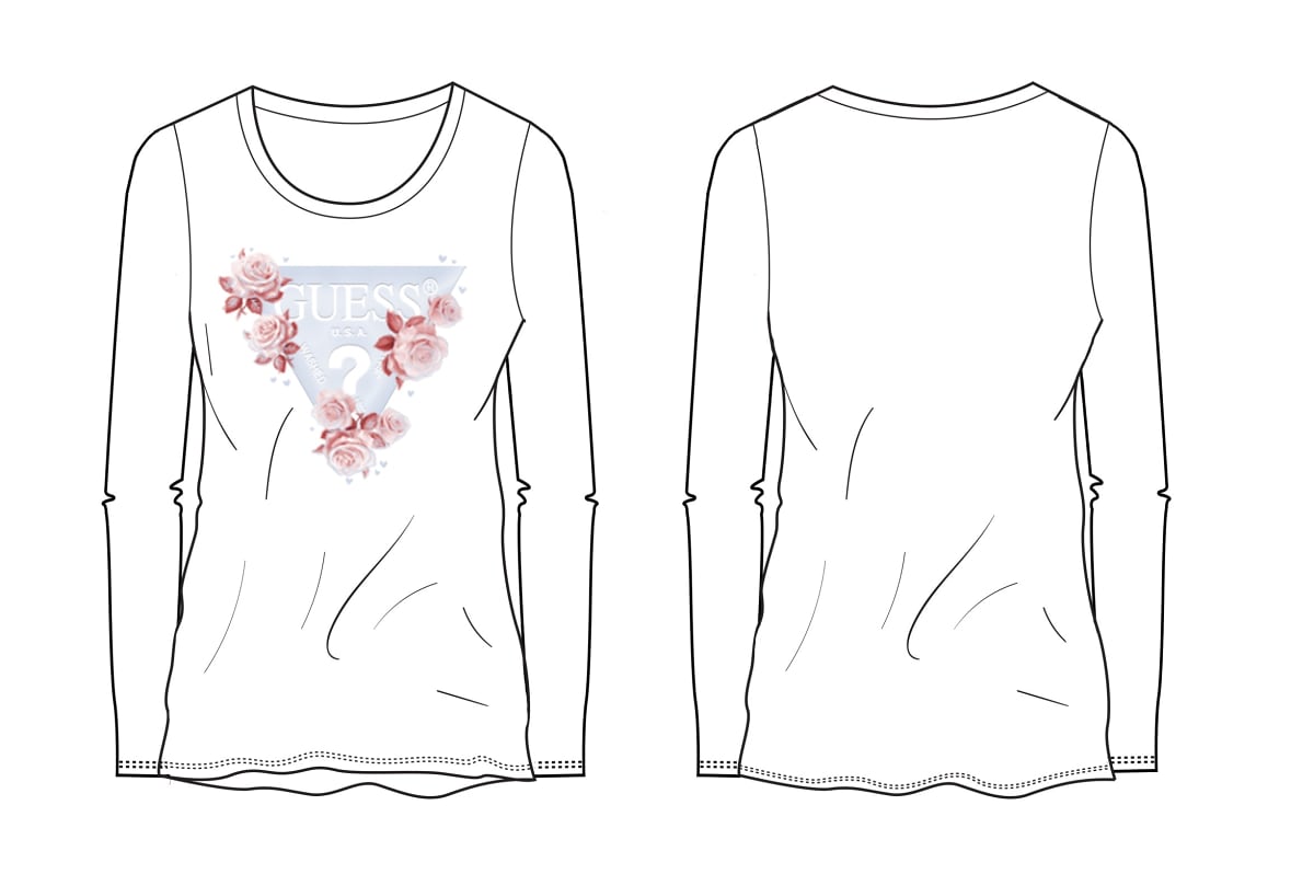 SHIRT GUESS BIANCA TRIANGOLO FIORI