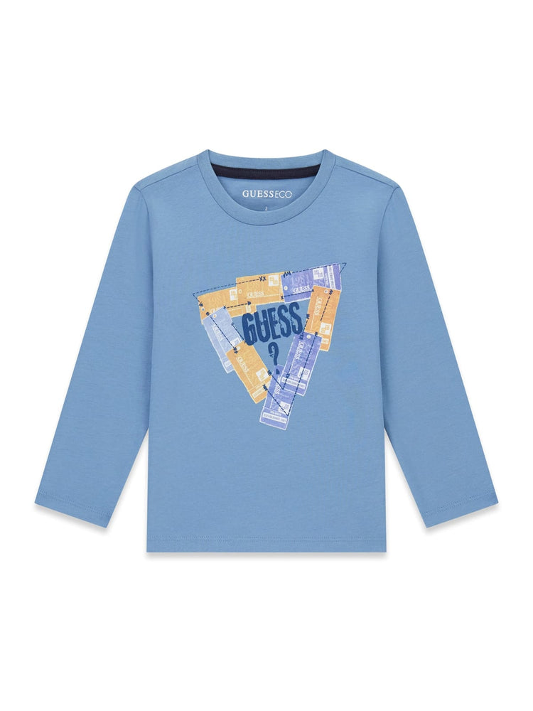 SHIRT GUESS AZZURRA LOGO DENIM/BEIGE