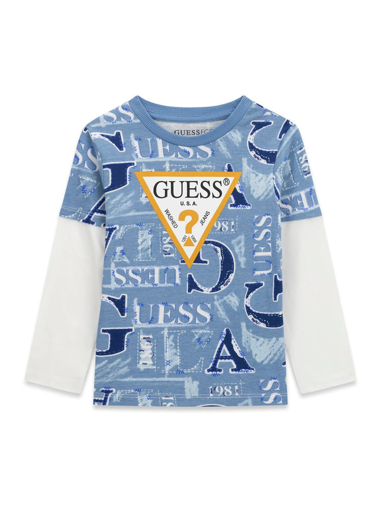 SHIRT GUESS FANTASIA LOGATA MANICA BICOLORE