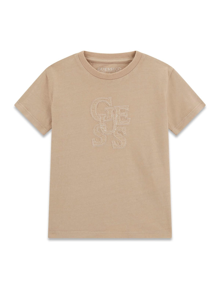 T-shirt Guess tinta unita con logo centrale - Beige