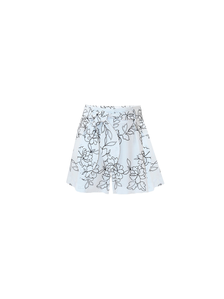 Short Kocca Salvo in cotone fiori ricamati neri - Bianco/Nero