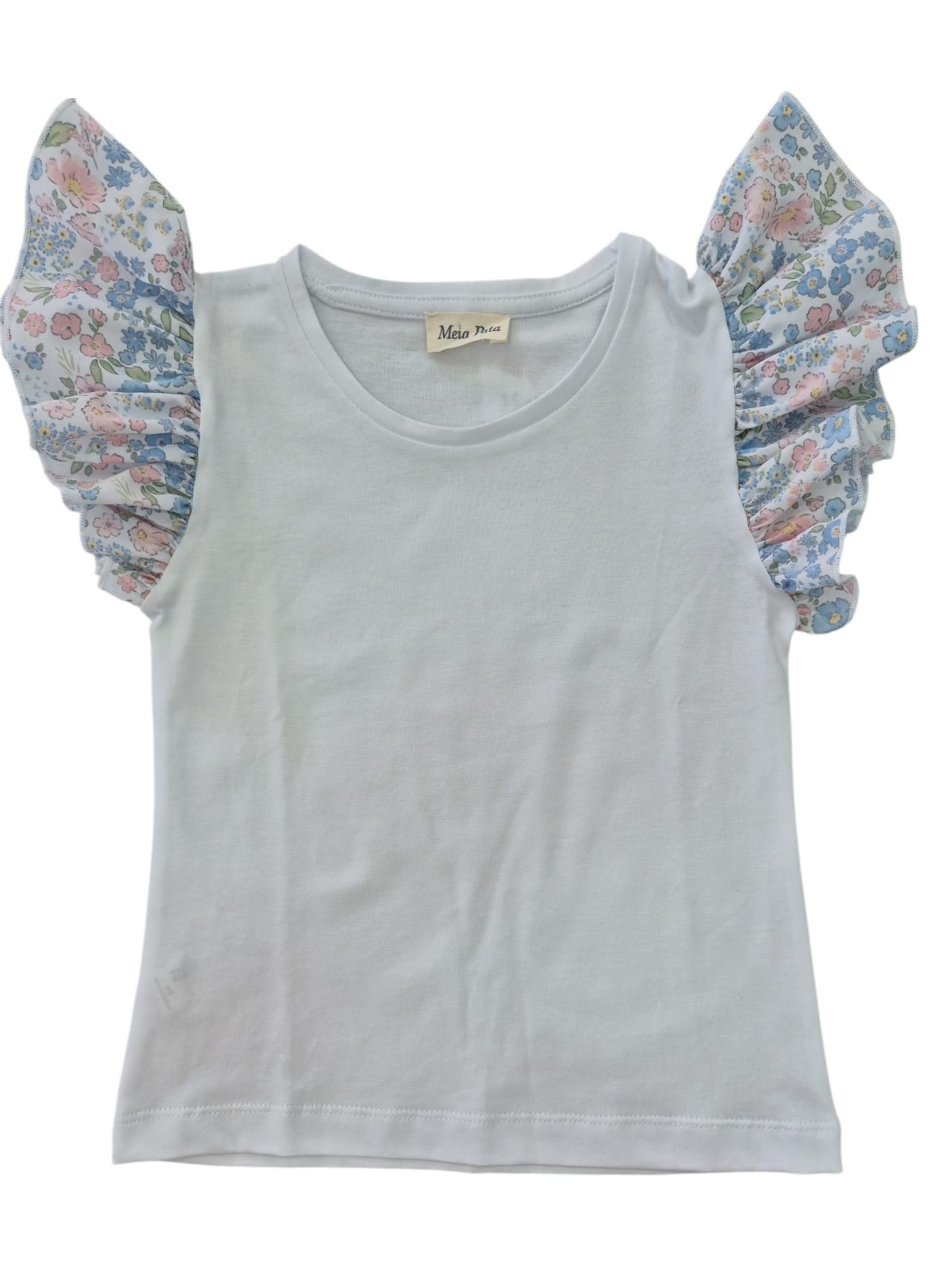 T-Shirt Meia Pata bianco con maniche fantasia flowers
