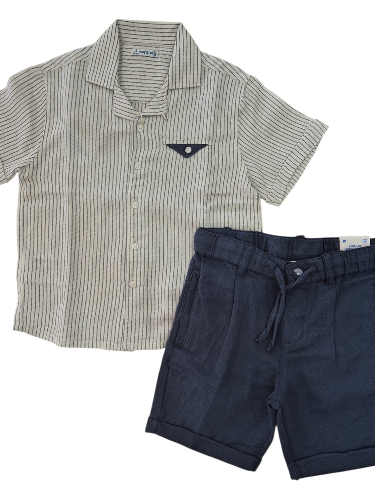 Completo due pezzi Mayoral camicia bianca e bermuda blu