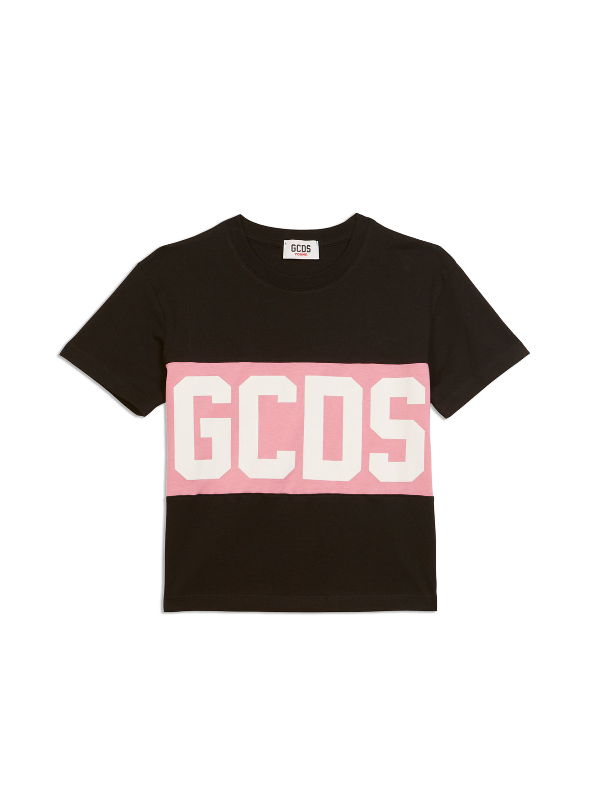 SHIRT BAND LOGO GCDS FONDO NERO LOGO ROSA