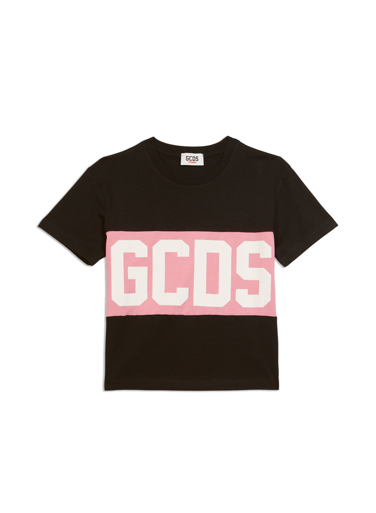 SHIRT BAND LOGO GCDS FONDO NERO LOGO ROSA