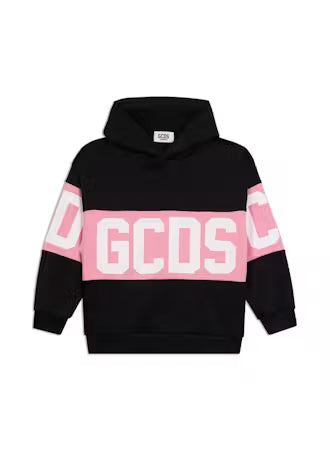 FELPA BAND LOGO GCDS CON CAPPUCCIO FONDO NERO LOGO ROSA