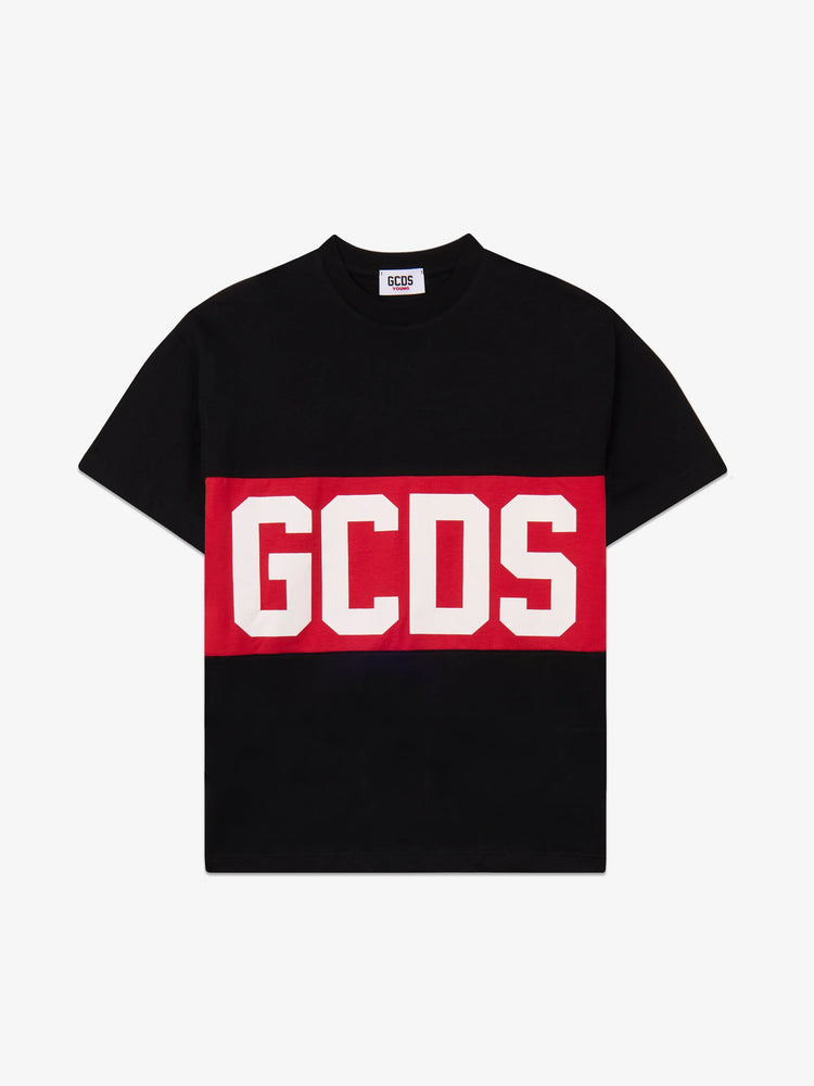 T-SHIRT GCDS BAND LOGO M/L FONDO NERO LOGO BIANCO