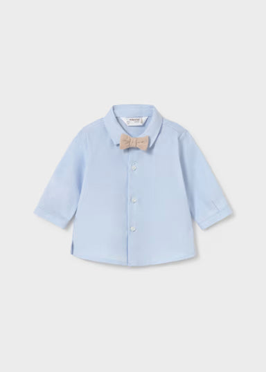 CAMICIA AZZURRA CON PAPILLON IN VELLUTO BEIGE