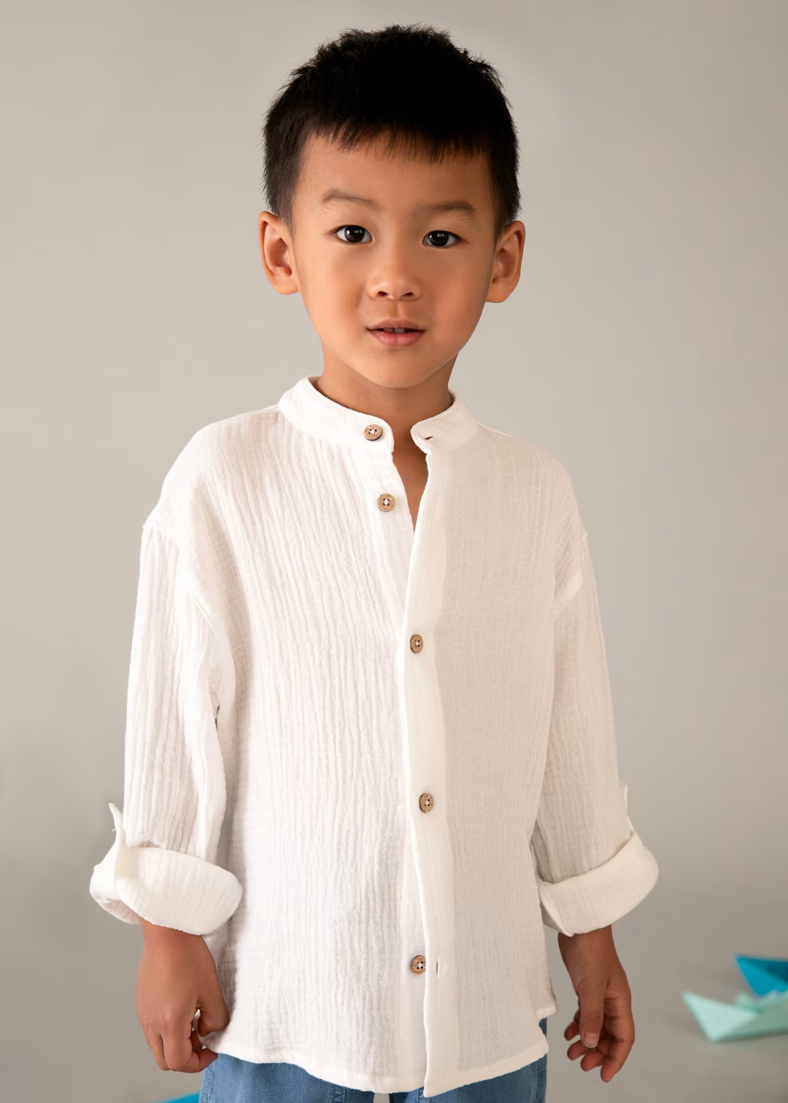 Camicia manica lunga bambula colletto alla coreana bambino Mayoral - Bianco