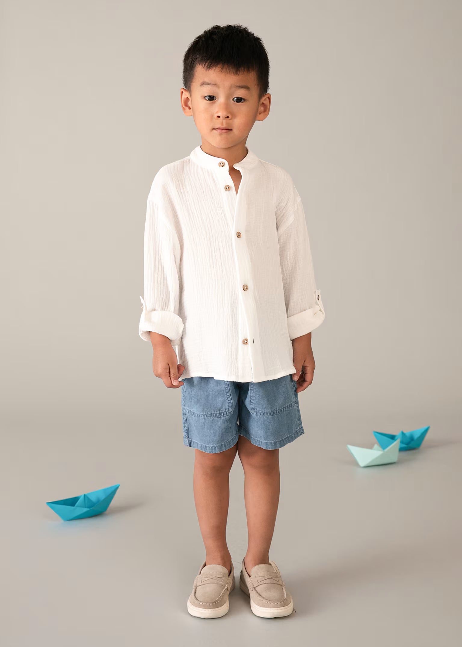 Camicia manica lunga bambula colletto alla coreana bambino Mayoral - Bianco