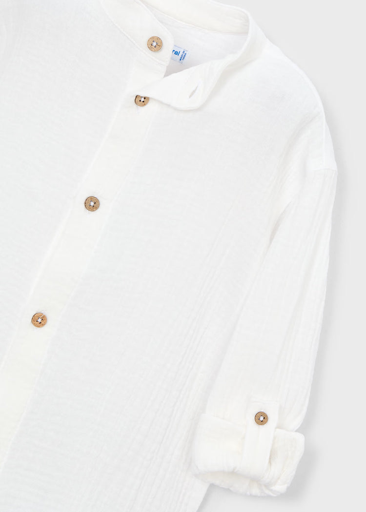 Camicia manica lunga bambula colletto alla coreana bambino Mayoral - Bianco