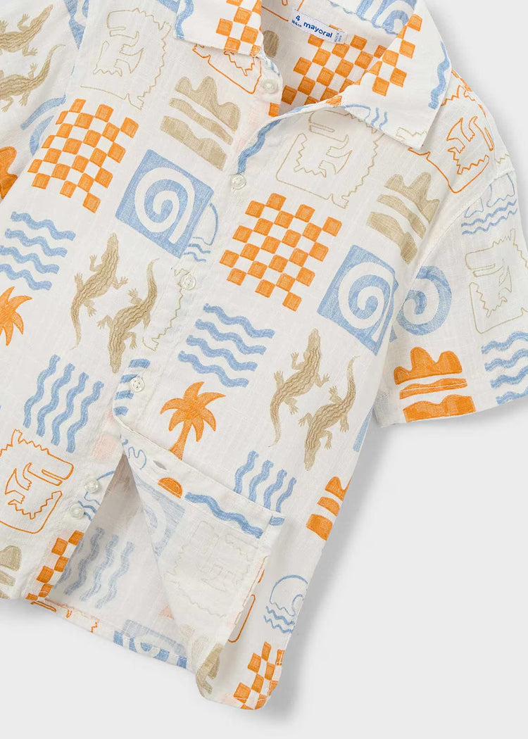 Camicia Mayotal mezza manica in lino - Fantasia Coccodrillo