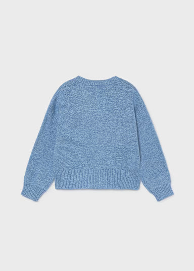 MAGLIONE FIORI IN LANA AZZURRO POLVERE