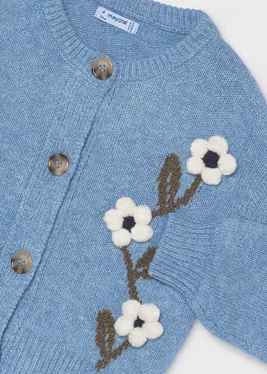 MAGLIONE FIORI IN LANA AZZURRO POLVERE