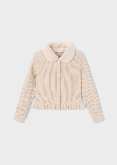 CARDIGAN BEIGE CON COLLO PELLICCIA