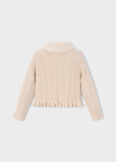 CARDIGAN BEIGE CON COLLO PELLICCIA