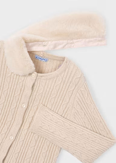CARDIGAN BEIGE CON COLLO PELLICCIA
