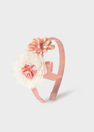 CERCHIETTO IN RASO CON FIORI ROSA CIPRIA