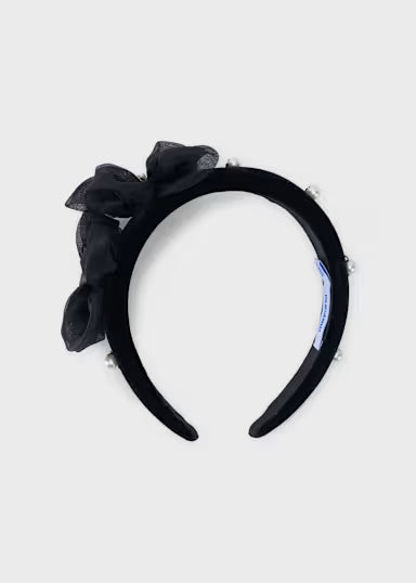 CERCHIETTO IN VELLUTO NERO FIORE IN RASO