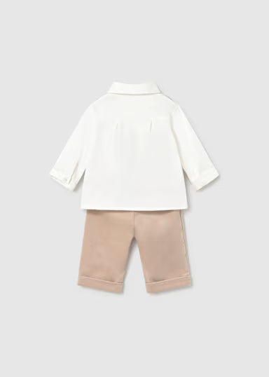 COORDINATO ELEGANTE PANCIOTTO QUADRI CAMICIA PANA E PANTALONE IN VELLUTO BEIGE