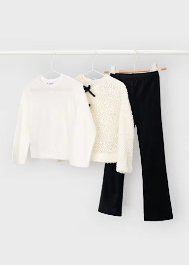 COORDINATO LEGGINS 3PZ GIACCA CHANEL PANNA SHIRT STRASS E LEGGINS NERO