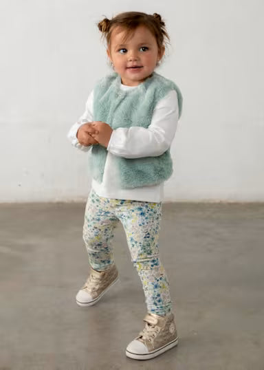 COORDINATO 3P VERDE SALVIA SMANICATO PELLICCIA SHIRT PANNA E LEGGINS FIORI