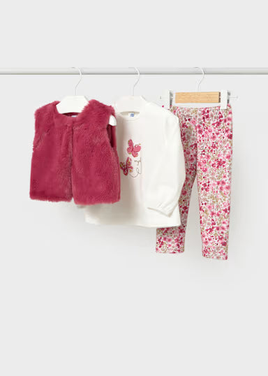 COORDINATO 3P BORDOUX SMANICATO PELLICCIA SHIRT PANNA E LEGGINS FIORI