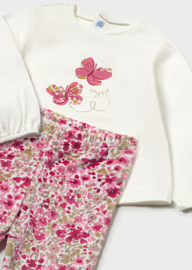 COORDINATO 3P BORDOUX SMANICATO PELLICCIA SHIRT PANNA E LEGGINS FIORI