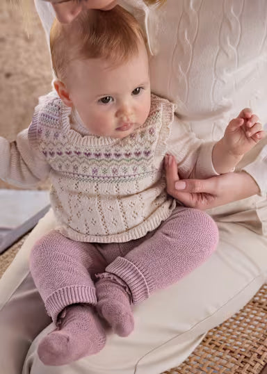 COORDINATO 3PZ TRICOT CON GILET BEIGE/MALVA