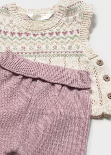 COORDINATO 3PZ TRICOT CON GILET BEIGE/MALVA